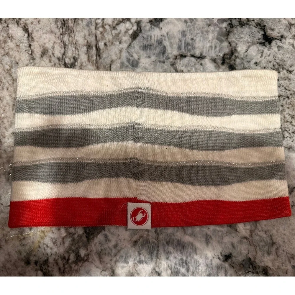 Castrelli Cycling Neck Gaiter Knit Winter Scarf Striped Red Cream Grey